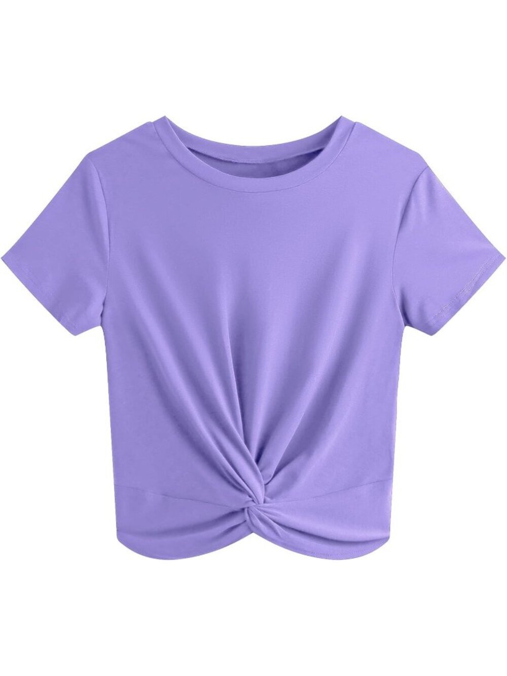 Women's T Shirt Lilac Summer Causal Short Sleeves Blouse Round Neck Crop Tops